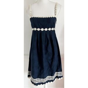 Juicy Couture • Navy White Daisy Trimmed Jacquard Dress